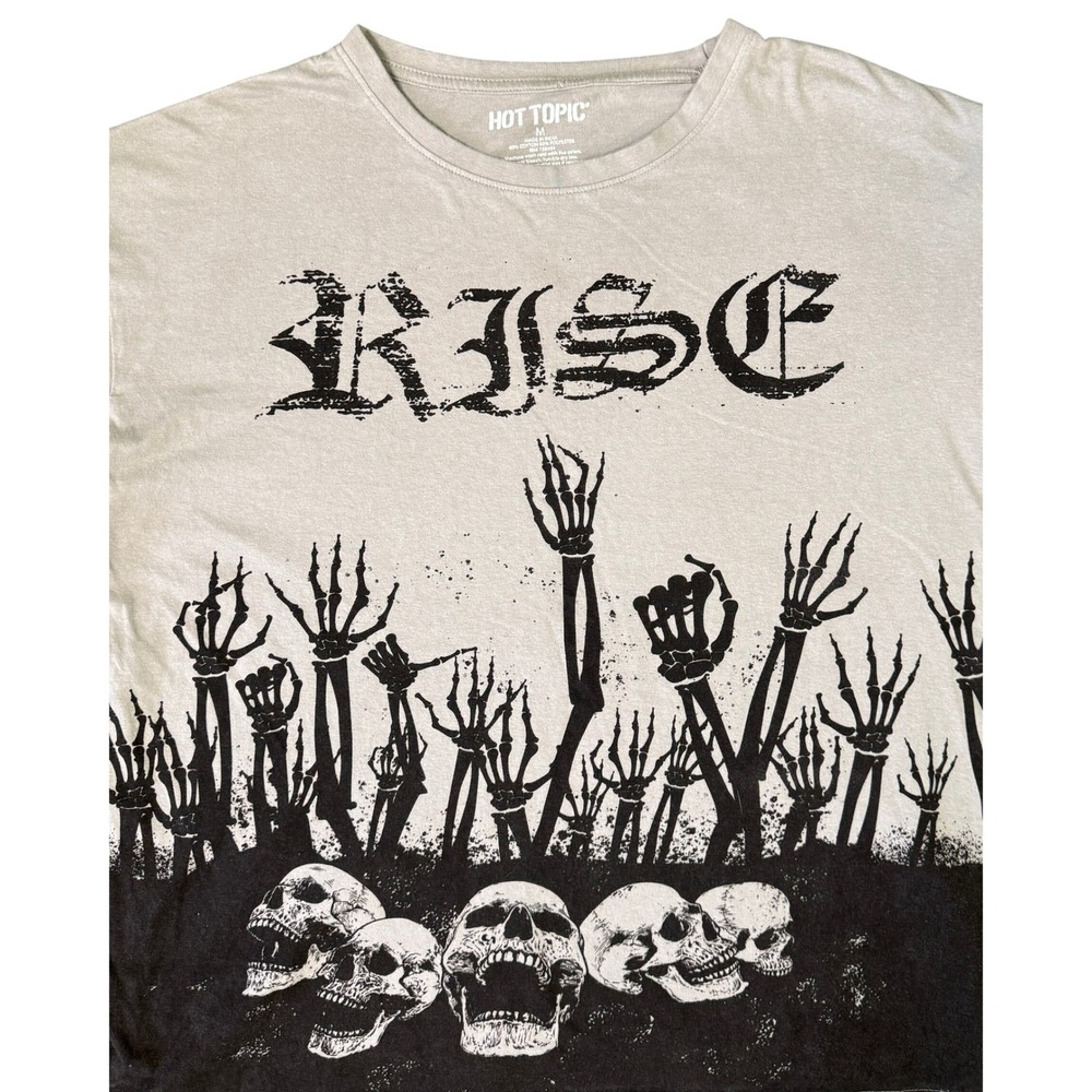 Hot Topic Mens Rise Skeleton Skulls Layered Long Sleeve Graphic Tee Grey Black M